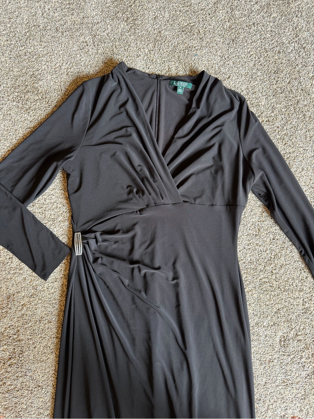 Lauren Ralph Lauren Black Long-Sleeve Maxi Evening Gown Dress Sz 14 NEW Crystal - Picture 2 of 11